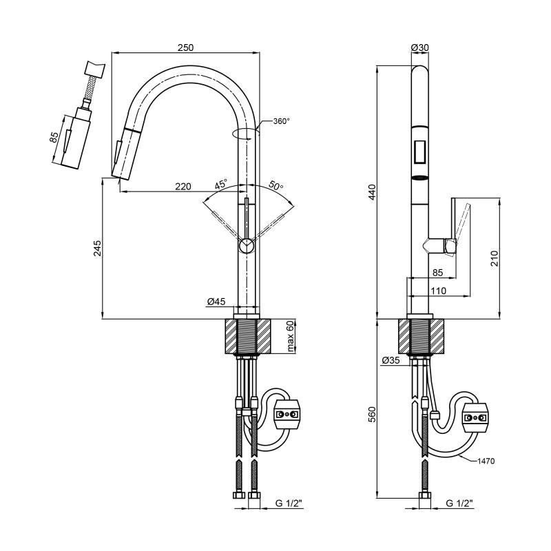 Смеситель для кухни Qtap Lenicka 9138103UC с выдвижным изливом Киев - изображение 2