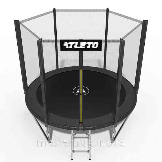 Батут детский с защитной сеткой 183 см батут Atleto с лестницей для детей и взрослых черный Мостиска