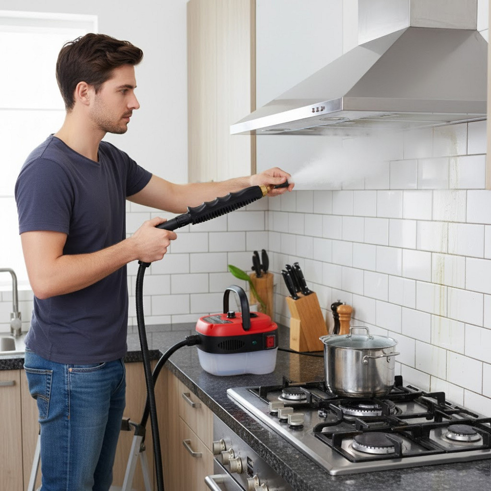 Портативный пароочиститель для дома, 2500Вт, 900мл + 4 насадки, Красный / Парогенератор для уборки / Паровой очиститель Киев - изображение 8