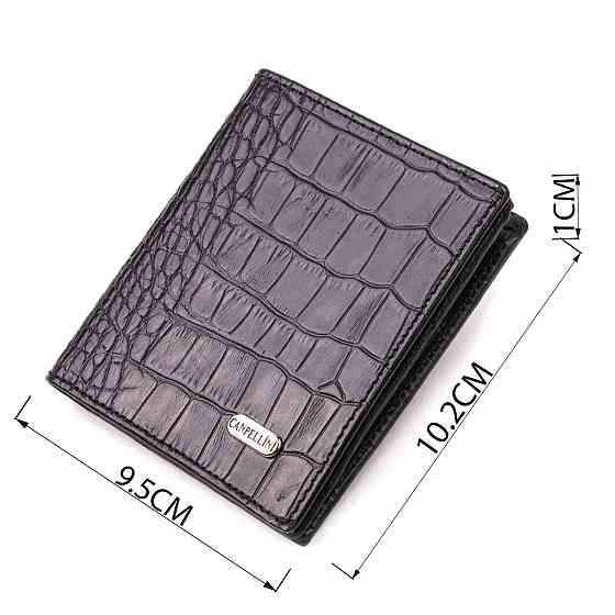 Небольшое кожаное портмоне для мужчин с тиснением под крокодила CANPELLINI 21738 Черное Киев