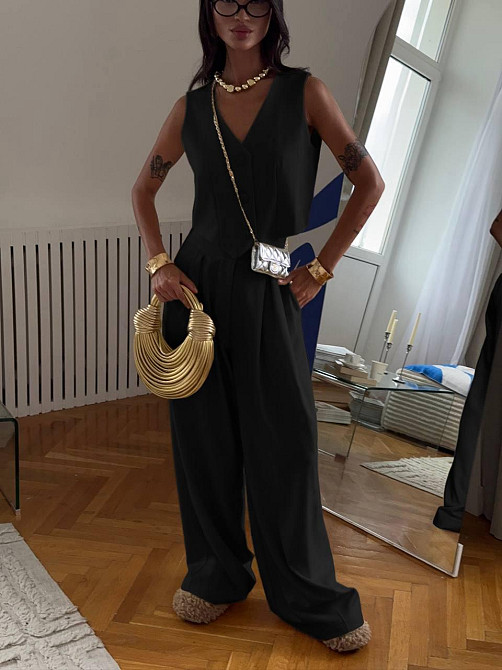 Жіночий стильний брючний костюм двійка: жилет і штани костюмка Чорний, 42/44 Одеса - фото 1