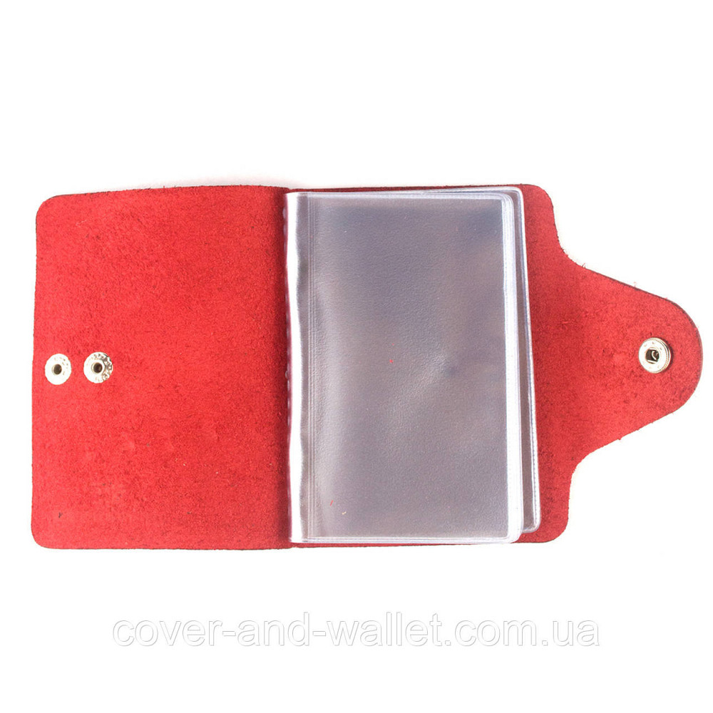 Червона шкіряна компактна візитниця на кнопці ST Leather Київ - фото 6