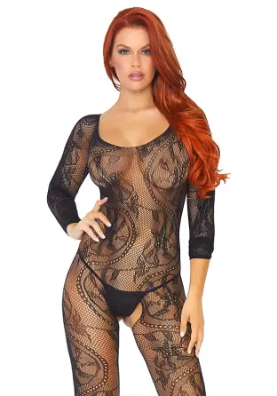Бодістокінг Leg Avenue Swirl Lace Bodystocking One size Black, ажурна тканина, доступ Львів