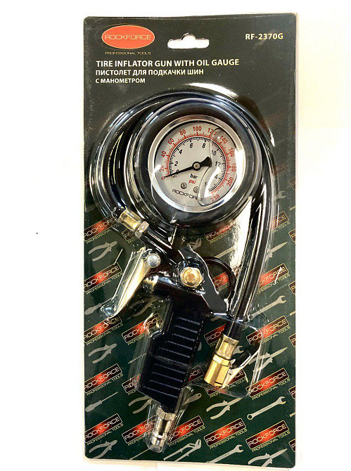 Пистолет для подкачки шин с аналоговым манометром и шлангом (0-16bar, манометр заполнен глицирином), в блистере ROCKFORCE RF-2370G Одесса - изображение 1