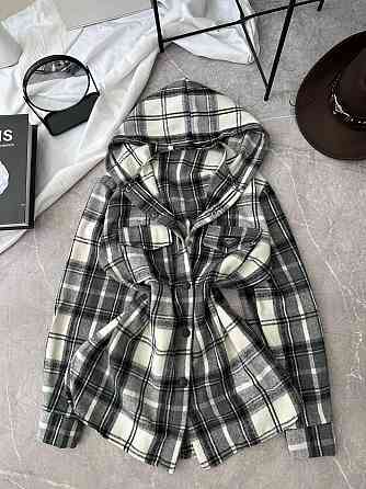 Жіноча повсякденна сорочка в клітинку з капюшоном турецький кашемір Сірий, 42/46 Одеса