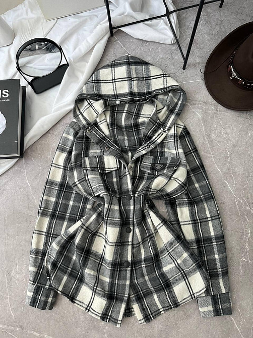 Жіноча повсякденна сорочка в клітинку з капюшоном турецький кашемір Сірий, 42/46 Одеса - фото 3