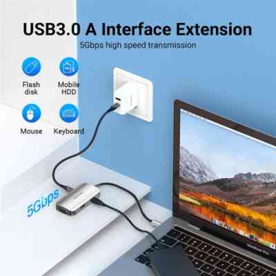 Концентратор Vention USB3.1 Type-C --> HDMI/VGA/USB 3.0/PD 100W Hub 4-in-1 (TOAHB) Винница
