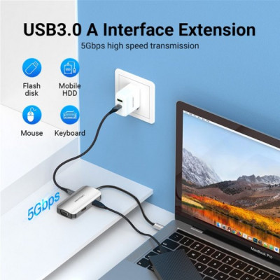 Концентратор Vention USB3.1 Type-C --> HDMI/VGA/USB 3.0/PD 100W Hub 4-in-1 (TOAHB) Винница - изображение 6
