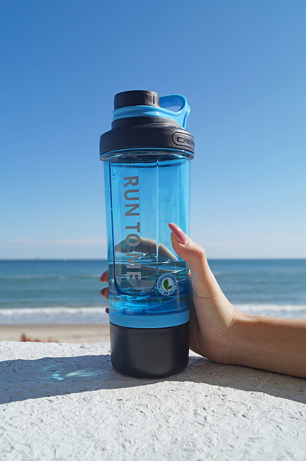 Шейкер спортивний з контейнером Casno 600 мл KXN-1199 з вінчиком Синій Луцьк - фото 7
