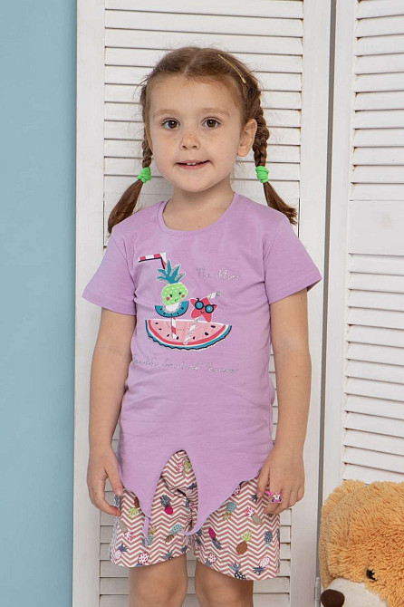 Пижама детская Комплект на девочку с шортиками - летние фрукты Nicoletta 85318 5-6 Киев - изображение 3