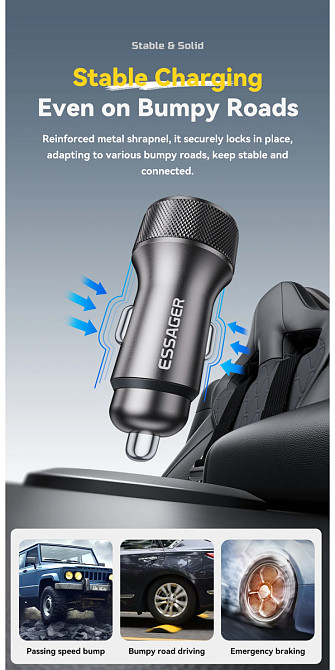 Автомобільний зарядний пристрій Essager ES-CC21 45W A+C (USB-A + Type-C) — швидка зарядка смартфонів і планшетів Миколаїв - фото 8