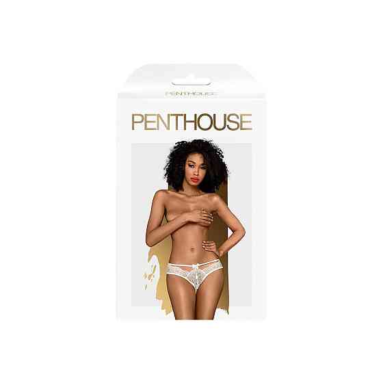 Трусики-бразиліана Penthouse Adore Me L/XL White, квіткове мереживо, тоненькі ремінці, бантики Sex Aura Київ