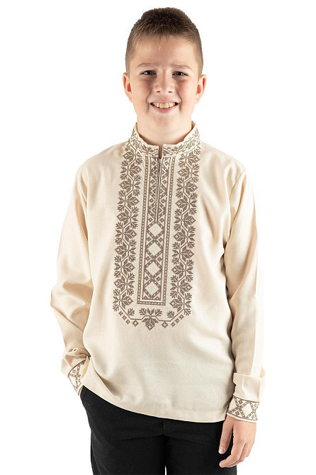 Вышиванка для мальчиков с длинным рукавом льняная светло-бежевая светло 116 Киев - изображение 1