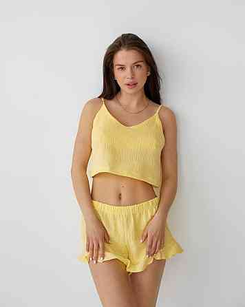 Женская летняя пижама майка с шортами Желтый S Харьков