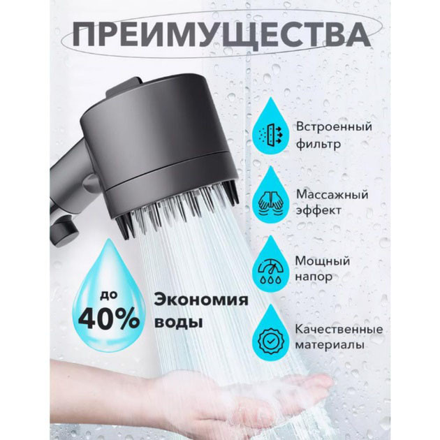 Насадка для душа массажная лейка 4в1 с массажными силиконовыми шипами водосберегающая душевая лейка ZT-51 Одесса - изображение 2