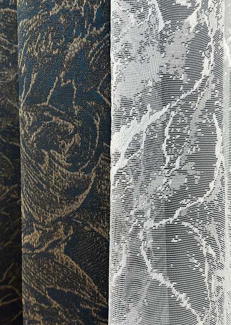 Комплект штор VR-Textil Жаккард Fantasy 100х270 2шт и Тюль 300х270 1634ш-1783т Синий с белым 71-049/1 Киев - изображение 7