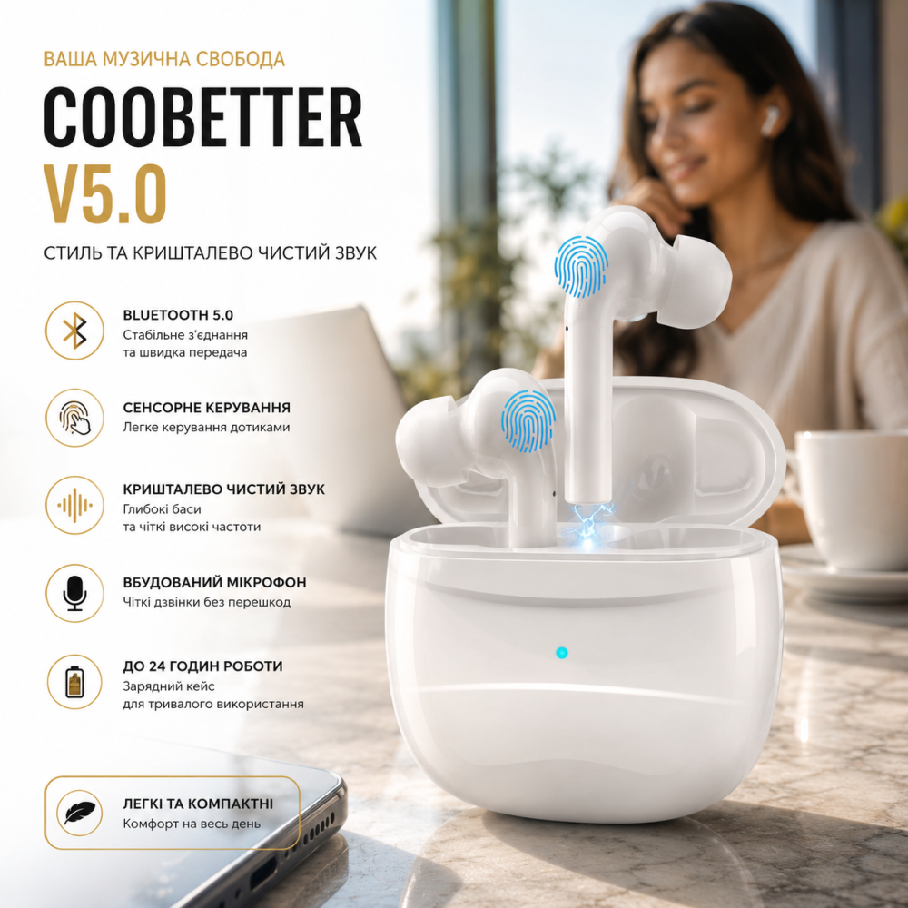 Bluetooth-навушники Coobetter V5.0 — Ваша музична свобода, стиль та кришталево чистий звук Київ - фото 8