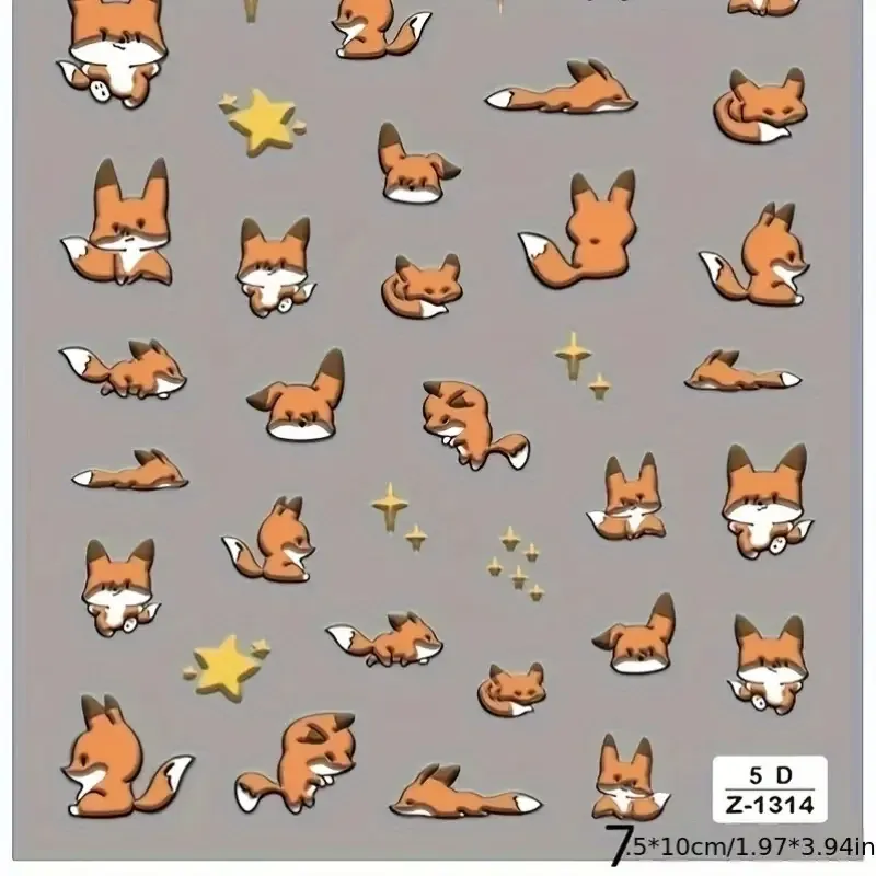 3D наклейки для ногтей с лисой и звёздами – силиконовые самоклеящиеся стикеры Киев - изображение 5