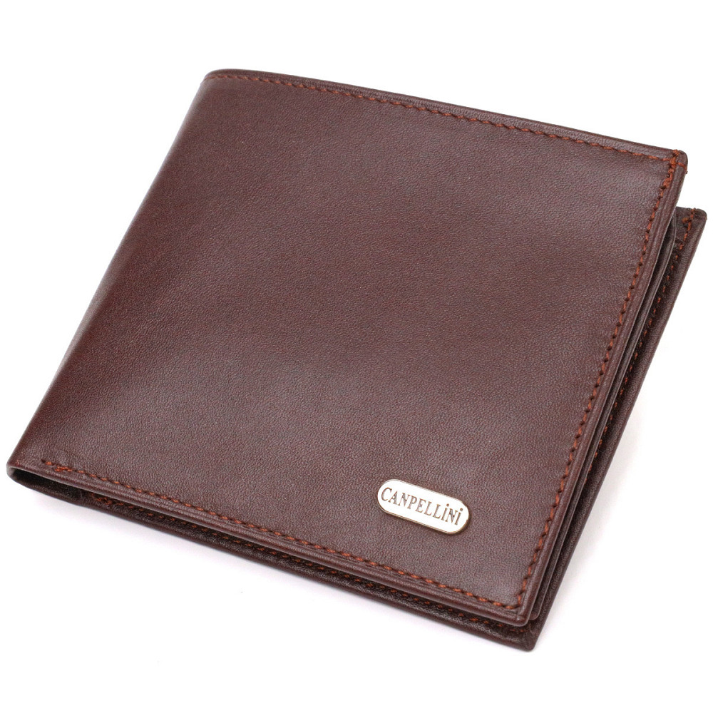 Оригінальне чоловіче портмоне з натуральної гладкої шкіри Темно-коричневе (CANPELLINI) Київ - фото 5