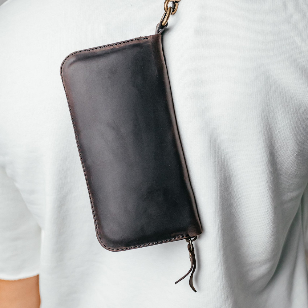 Чоловічий шкіряний гаманець, місткий клатч із відділеннями на блискавці, Crazy Horse, коричневийMasterSem Київ - фото 3