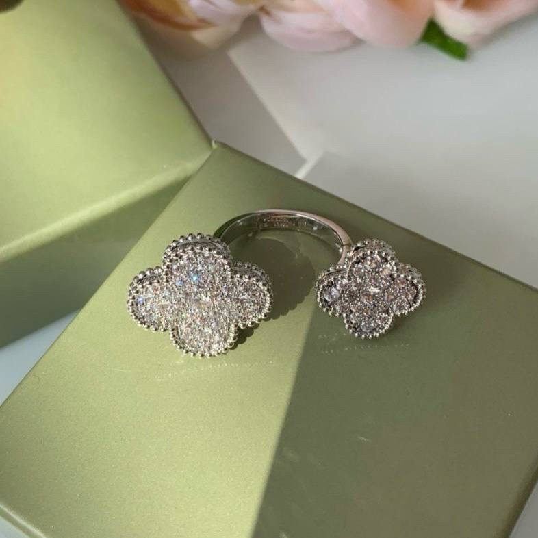 Кольцо Van Cleef цирконы посеребрение / кольцо двойное с мелким цирконием Одесса - изображение 4