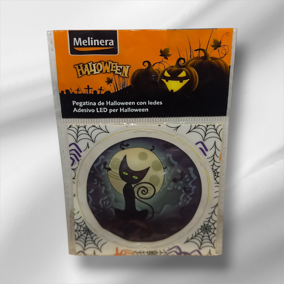 Наліпка на Хелловін 8 см зі світлодіодами Кіт під місяцем чорний Київ