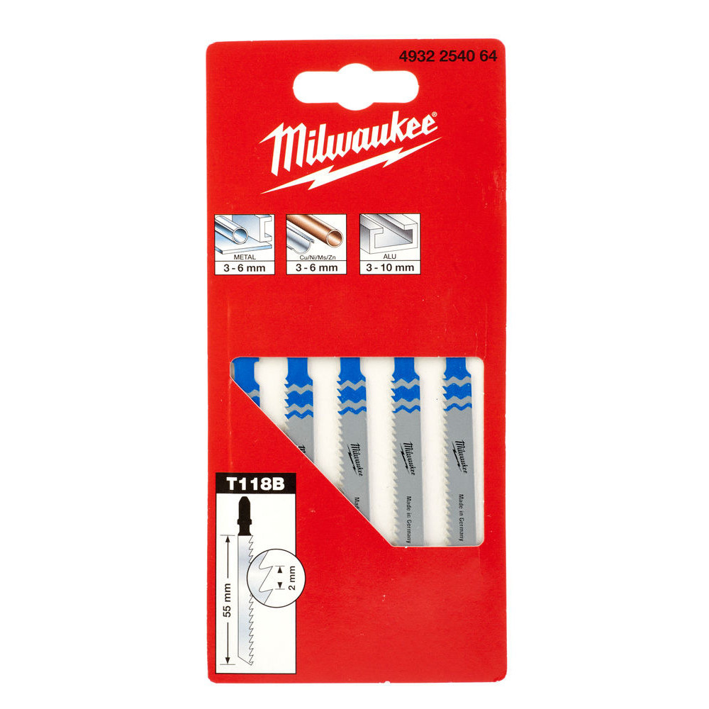 Полотно для электролобзика по металлу Milwaukee T118B 55x2.0 мм (5 шт.) (4932254064) Коломия - фото 2