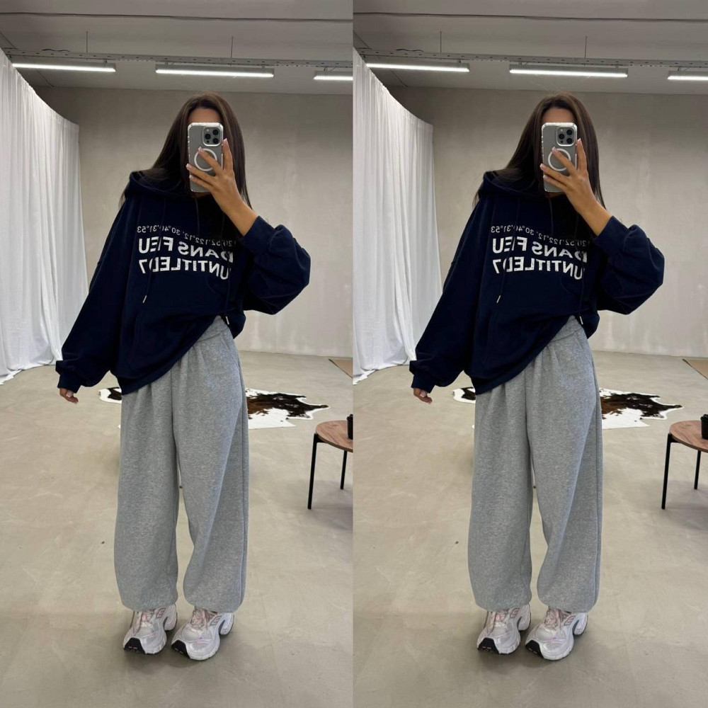Стильный женский костюм худые+ джогеры трехнить на флис Синий, 42/46 Одесса - изображение 1