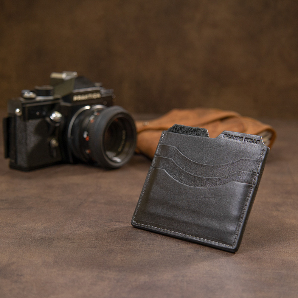 Шкіряний картхолдер Чорний (GRANDE PELLE) Київ - фото 2