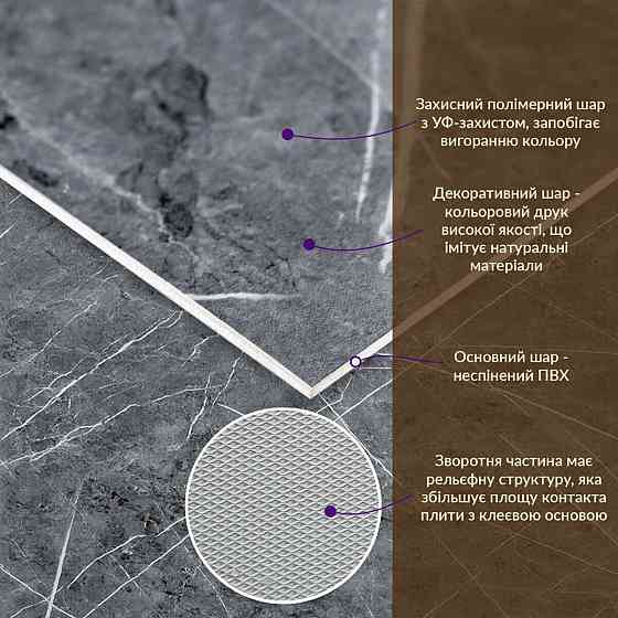 Декоративная ПВХ плита 600х600х3мм Серый натуральный мрамор (S) SW-00001627 Днепр