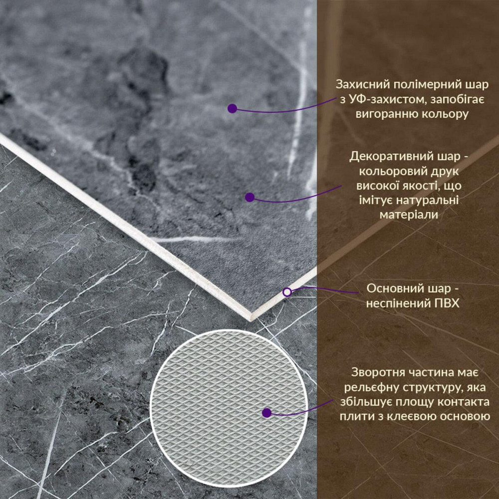 Декоративная ПВХ плита 600х600х3мм Серый натуральный мрамор (S) SW-00001627 Днепр - изображение 2