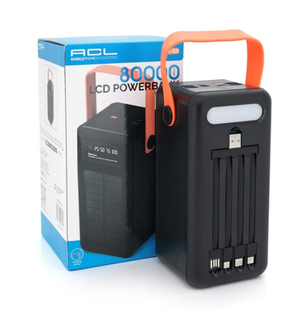 Универсальная зарядная батарея ACL PW53 Silar 80000mAh + фонарь + комплект кабелей (Черный) Винница