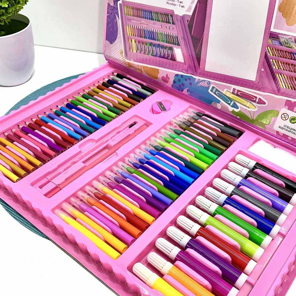 Набір для малювання 208 маркери олівці фарби в валізці Рожевий (C 49385) Чернигов - изображение 9