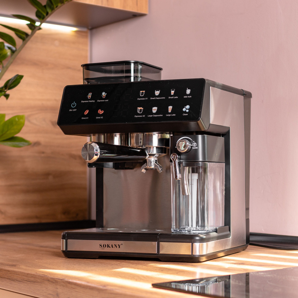 Кофеварка рожковая 4в1с кофемолкой 1800 Вт  резервуар 2.6 л  Sokany SK-04032 Киев - изображение 10