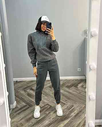 Женский стильный и удобный костюм двойка тринитка на флисе, трикотаж «Барашек» Графит, 50/52 Одесса