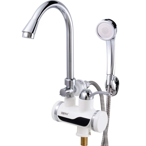 Водонагрівач 3,3 kW проточний, з індикатором температури, на мийку ZERIX ELW08-E (зі шлангом та лійкою) (ZX0454) Київ