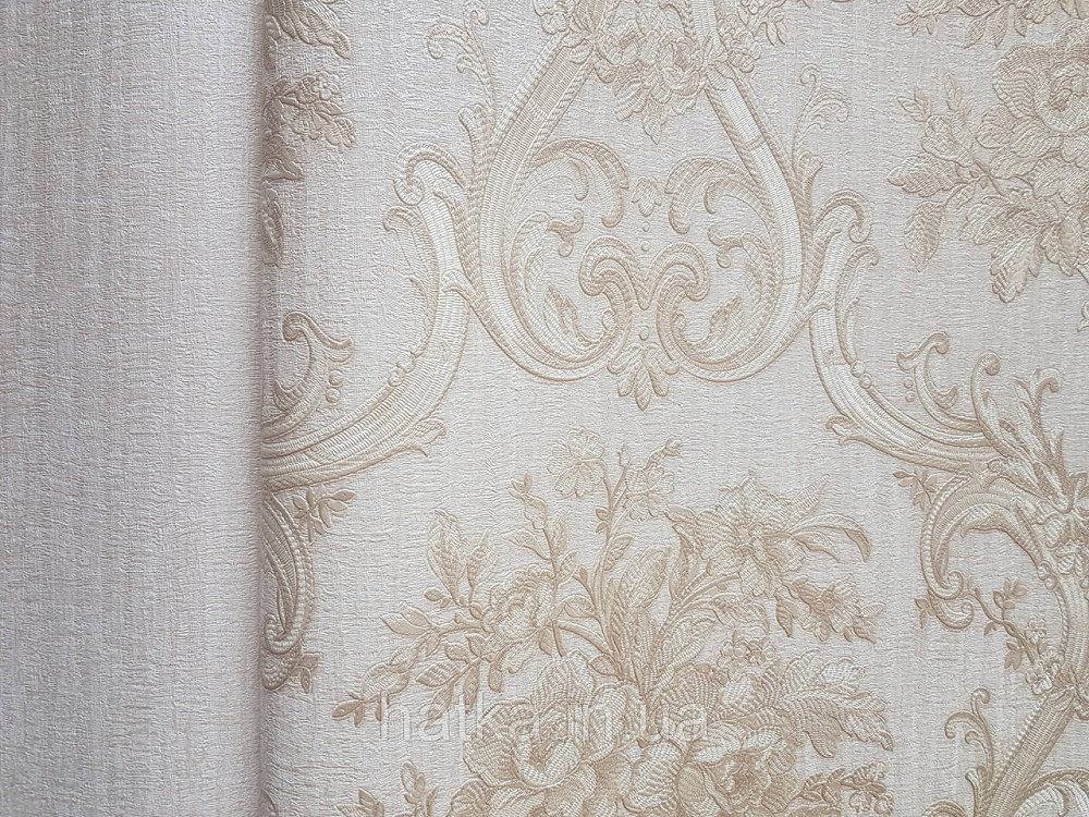 Шпалери вінілові на флізеліні AdaWall Seyyah 1.06х10 квіти в горщику вензеля структурні золотисті на кремовому Київ - фото 2