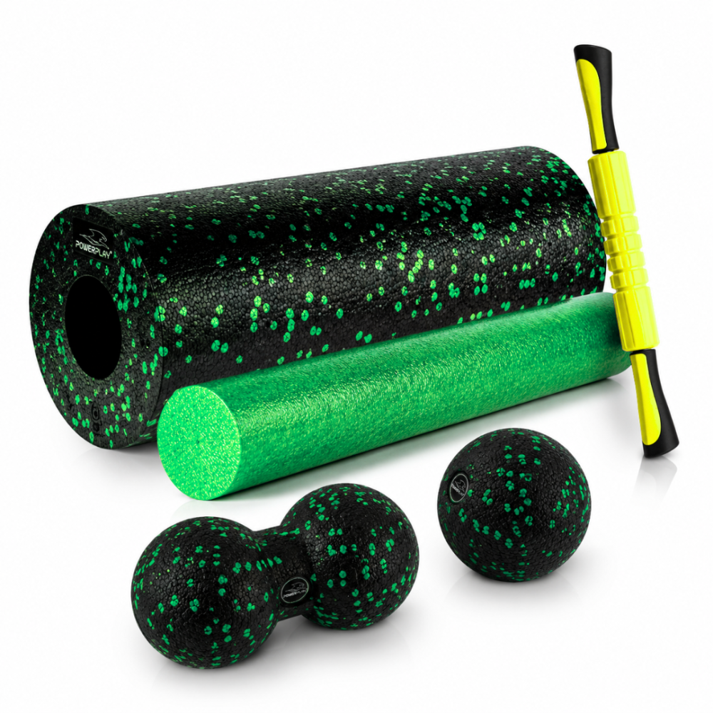 Масажний набір PowerPlay PP_4015 EPP Foam Roller Set 4in1 (2-ва роли + 2-ва м'ячі) Чорно-зелений Кам'янське - фото 11