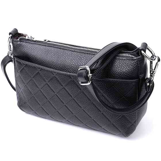Елегантна сумка для жінок на три відділення з натуральної шкіри Чорний (Vintage) Київ