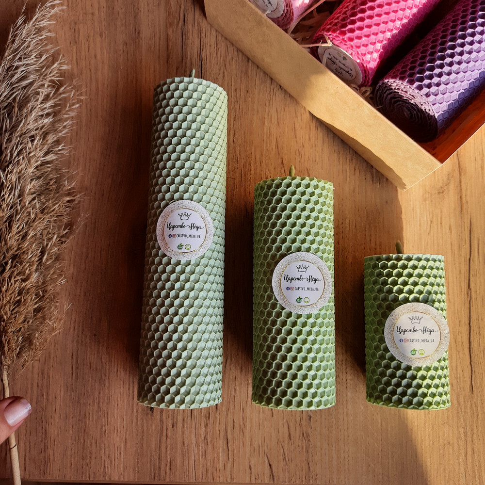 Набор свечи из вощины Царство Мёда оливковые 8,5 см. 13 см, 17,5 см Одесса - изображение 2