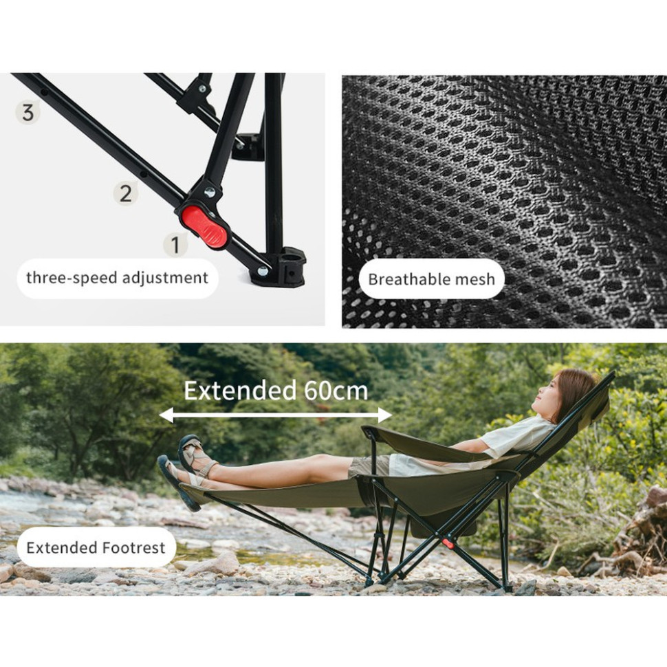 Крісло-шезлонг складане Naturehike CNK2550JJ023 Nightfall T05, сталь, хакі Київ - фото 14