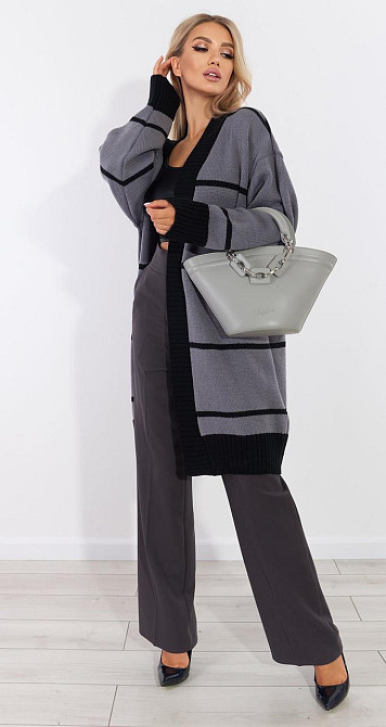 Вільний полегшений кардиган у смужку (42-48) Київ - фото 1