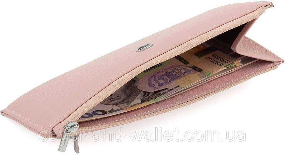 Тонкий пудровый женский кошелёк на молнии ST 025 pink Киев - изображение 8