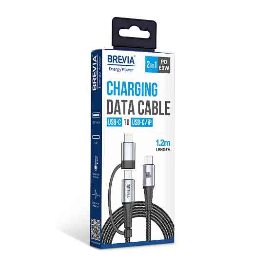 Кабель Brevia Type-C to Type-C/Lightning 60W 1,2м, чорний box (58120BCC/LC1) Львів