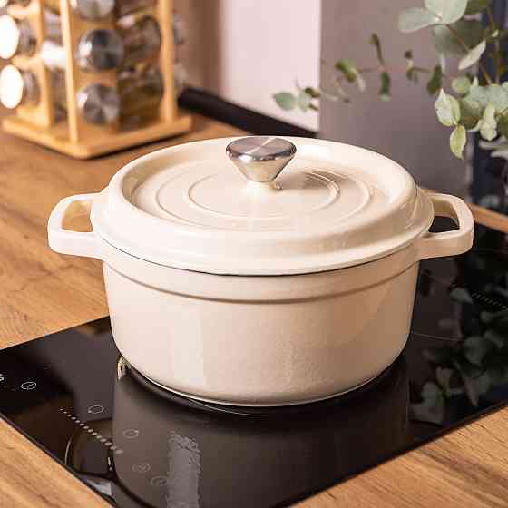 Каструля чавунна емальована 3 л з кришкою Ø24 см Бежева HP-1-3BE Коломыя