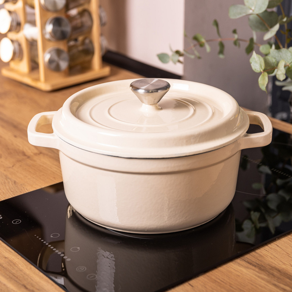 Каструля чавунна емальована 3 л з кришкою Ø24 см Бежева HP-1-3BE Коломыя - изображение 6