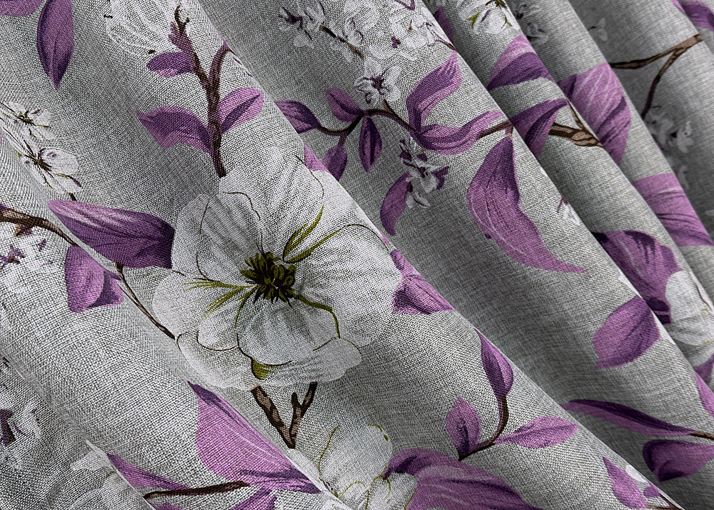 Комплект штор VR-Textil Лен Прованс 150х265 2шт и Тюль 600х265 1820ш-1802т Серый с фиолетовым и белым 71-109/5 Киев - изображение 6