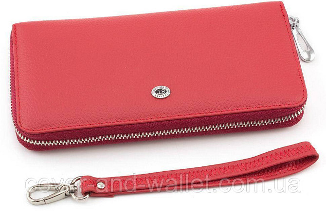 Женский красный кожаный кошелек на молнии с ремешком ST Leather Киев - изображение 3
