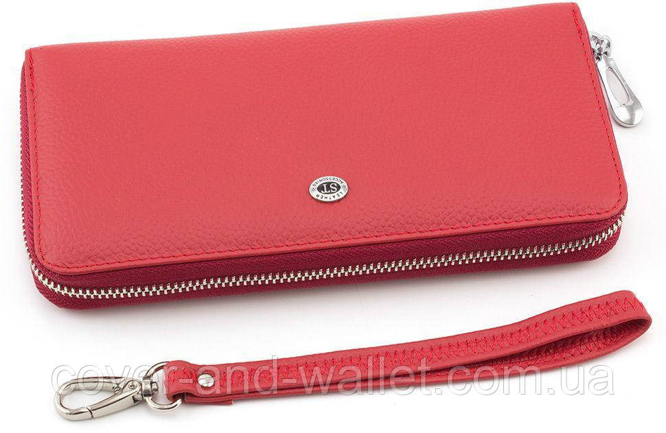 Женский красный кожаный кошелек на молнии с ремешком ST Leather Киев - изображение 3