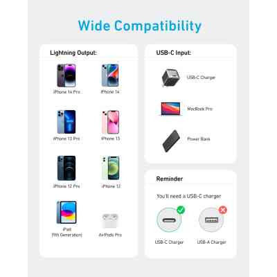 Дата кабель USB-C to Lightning 1.8m nylon 322 black Anker (A81B6G11) Винница